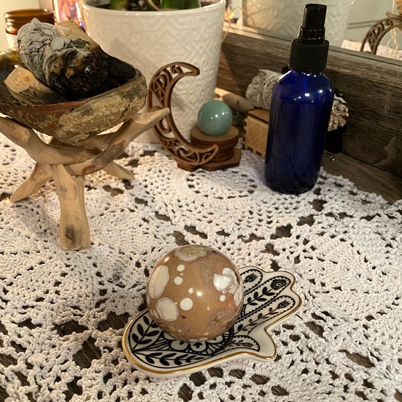 Hamsa trinket ring jewelry dish. Mandala hobo tray - Picture 9 of 15